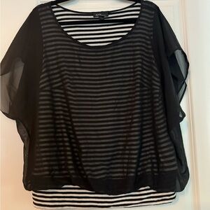 1X Black and White Stripe top with sheer overlay
